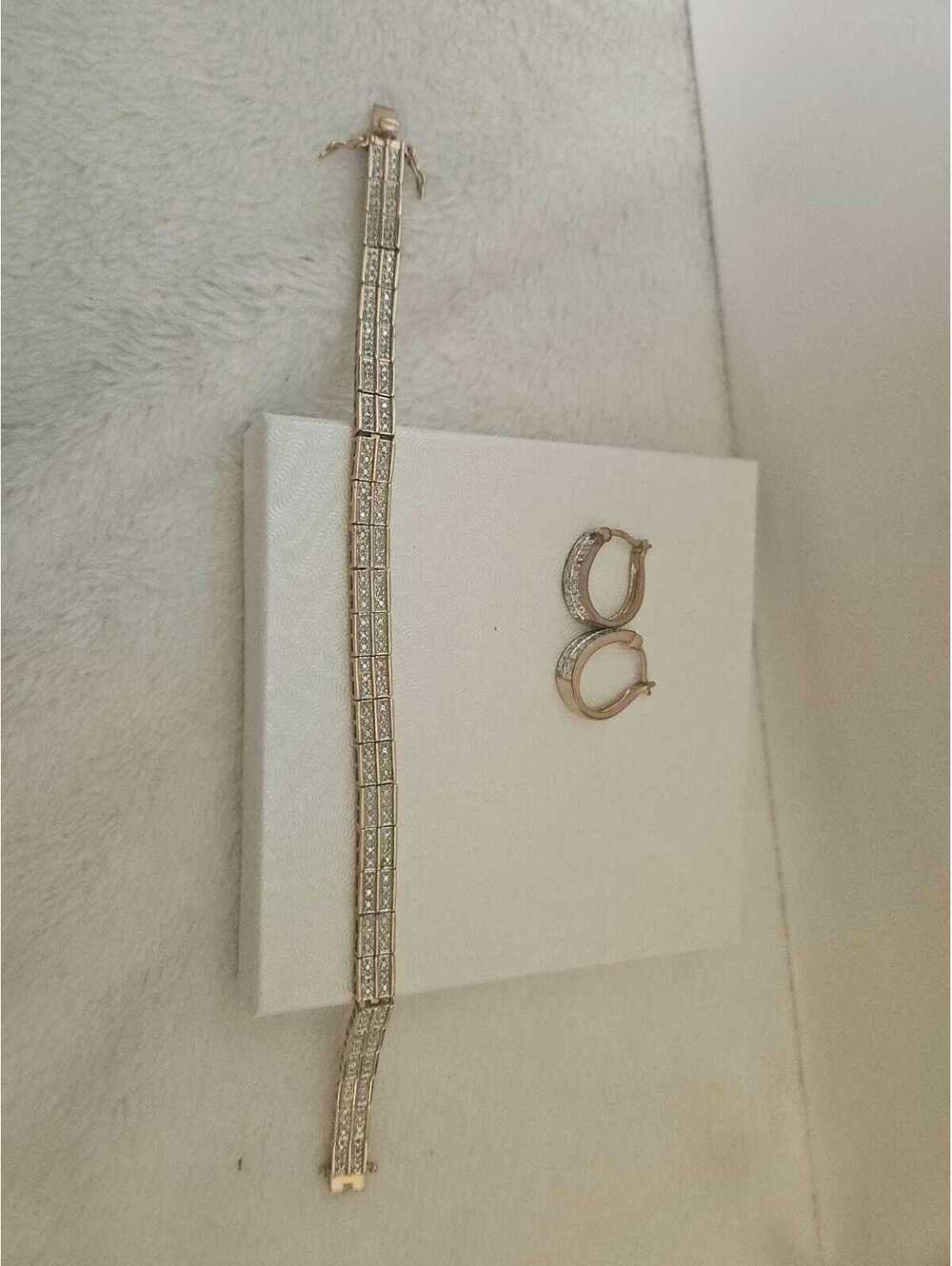 VTG Sterling Silver-Ross Simons Diamond Accent Tennis Bracelet w/ earrings.